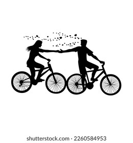 couple silhouette design. happy man and woman bike together. romance sign and symbol.