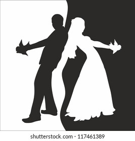 "couple silhouette with doves"