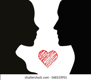 Couple silhouette and a grunge heart