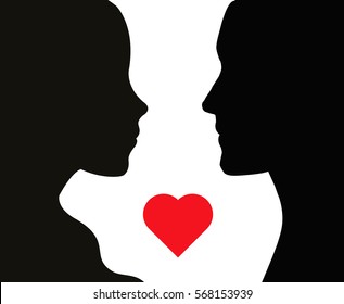 Couple silhouette and a heart symbol