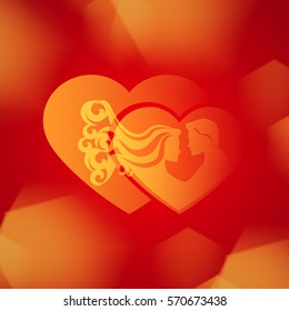 Couple silhouette with heart. Valentine's day or Wedding background. EPS10 vector.