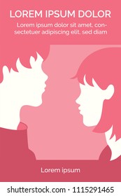 Couple silhouette looking at each other with place for text. Vector illustration