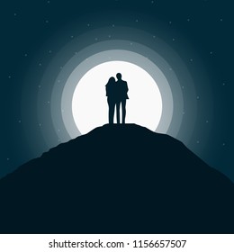 couple Silhouette Moonlight Vector Illustration