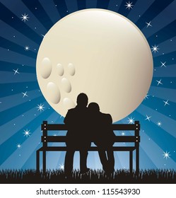 couple silhouette in the night with moon. vector illustration