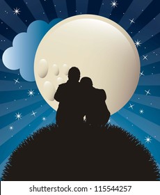 couple silhouette in the night. vector illustration