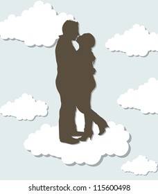 couple silhouette over clouds. vector illustration