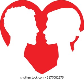Couple Silhouette, Red Heart Vector, Romantic Love