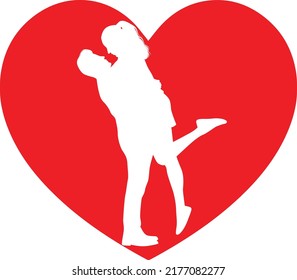 Couple Silhouette, Red Heart Vector, Romantic Love