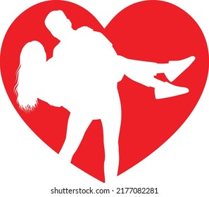 Couple Silhouette, Red Heart Vector, Romantic Love