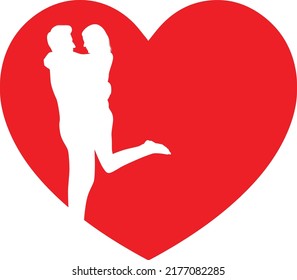Couple Silhouette, Red Heart Vector, Romantic Love