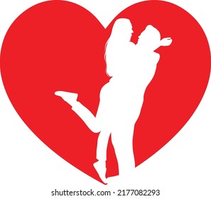 Couple Silhouette, Red Heart Vector, Romantic Love