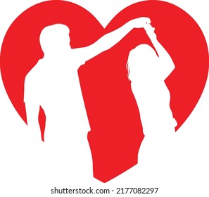 Silueta Pareja, vector del corazón rojo, amor romántico