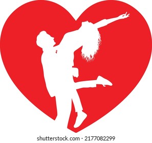 Couple Silhouette, Red Heart Vector, Romantic Love
