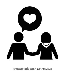 couple silhouette with speech bubbles and hearts