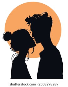 Silueta de pareja al atardecer, ideal para temas románticos y escénicos - Ilustración vectorial plana