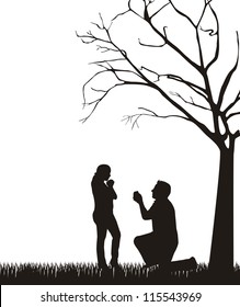 couple silhouette under tree over white background. vector