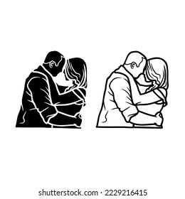 couple silhouette vector illustration in black on white background, top view. perfect for backgrounds, social media needs, etc.