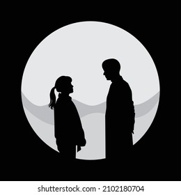 couple silhouette vector, standing opposite, romantic moment, couple goals