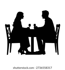 Couple Silhouettes Dining Together With Wine Glasses