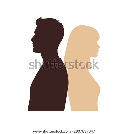 Couple silhouettes facing away sadness distance relationship conflict loneliness vector