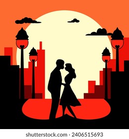Couple silhouettes with heart for Valentine's day