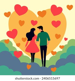 Couple silhouettes with heart for Valentine's day