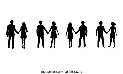 Couple Silhouettes Holding Hands - Romantic Relationship Icons made by adobe illustrator