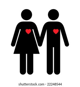 couple silhouettes with red hearts