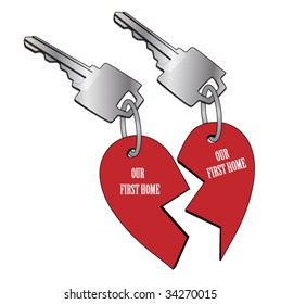 couple of silver keys with break heart