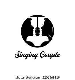 couple singing karaoke microphone logo vector