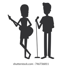 couple singing with microphone