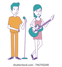 couple singing with microphone