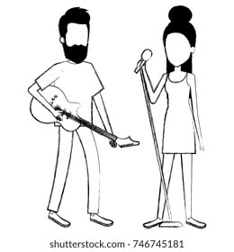 couple singing with microphone