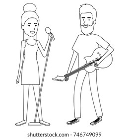 couple singing with microphone