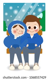 Couple sit on branch in winter vector