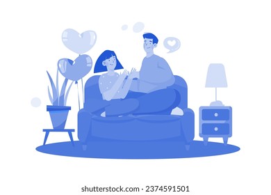 Couple Sit Talk Good Conversation On Sofa.