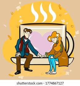 A couple siting on coffee cup  in autumn season vector image.