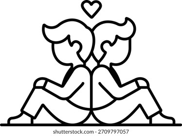 Pareja sentada de nuevo a la parte posterior del arte de la línea del corazón