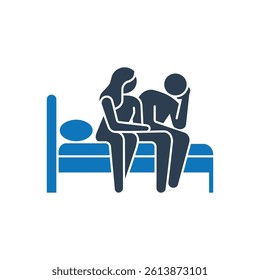 Couple Sitting Bed Icon On White Background