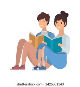 couple sitting with book in hands