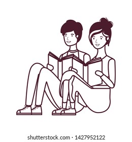 couple sitting with book in hands