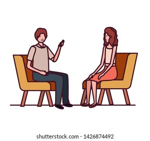 couple with sitting in chair on white background