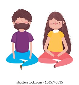 couple sitting characters on white background vector illustration