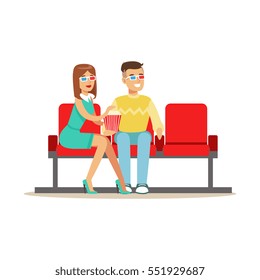 Couple Sitting In Cinema Room Wathing A Movie, Part Of Happy People In Movie Theatre Series