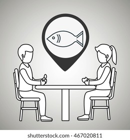 couple sitting dinner vector illustration eps 10