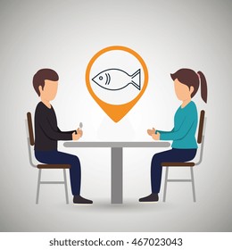 couple sitting dinner vector illustration eps 10