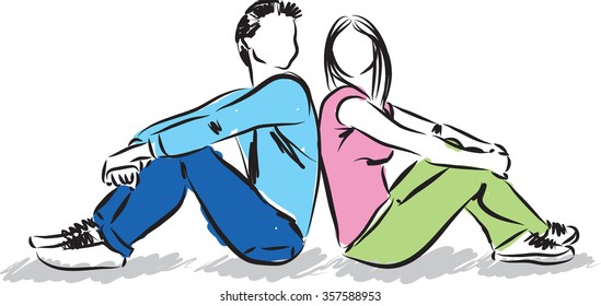 Couple Sitting Down Illustration Stock Vector Royalty Free 357588953