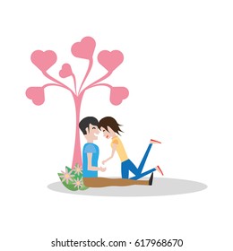 couple sitting with heart shape tree lovely
