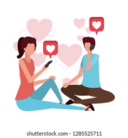 couple sitting with hearts avatar character