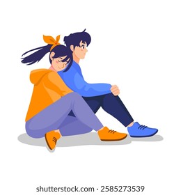 Couple sitting next to each other. Cartoon vector illustration